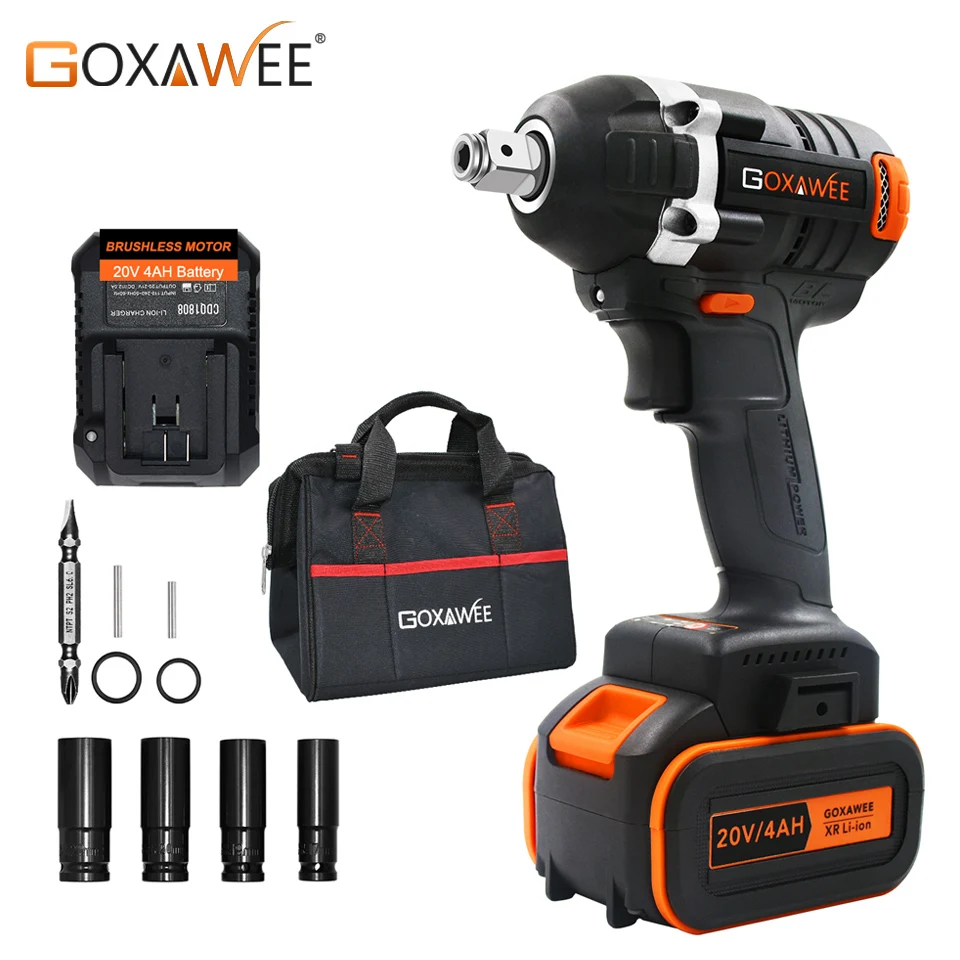 

GOXAWEE 21V Cordless Electric Impact Wrench Driver Socket Wrench 4000mAh Lithium Battery Hand Drill Installation Power Tools