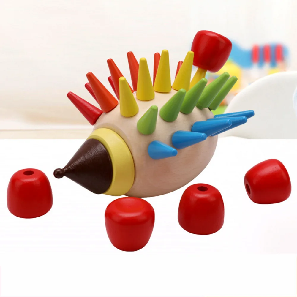 

Puzzles Wooden Colorful Hedgehog Assemble Toys Cartoon Wooden Baby Fight Plug Build Early Education Games Fight Inserted funny