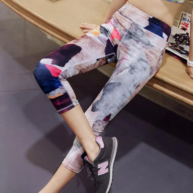 Женщины мода новые высокое качество талия фитнес сексуальная печать брюки