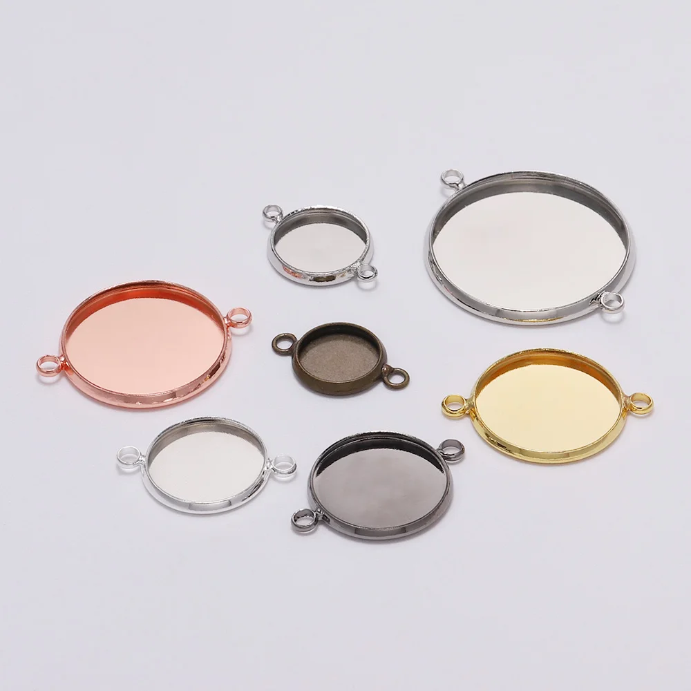 10pcs Double Loop Connector Round Cabochon Tray Base Bezel Setting DIY Supplies