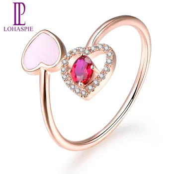 

Lohaspie LOVE Gift Diamond-Jewelry Natural Gemstone Ruby 18K Rose Gold Wedding Engagement Heart Ring Fine Fashion Stone Jewelry