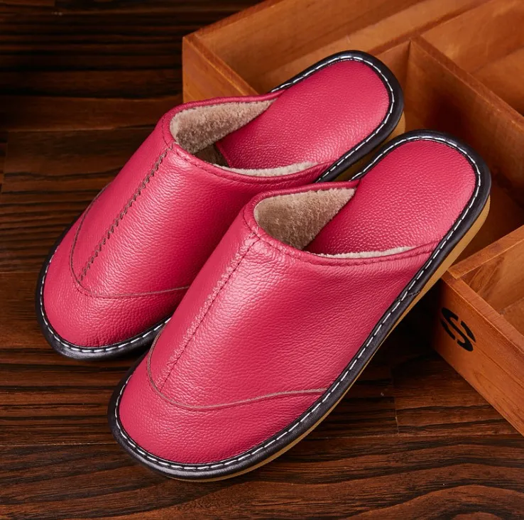 Mntrerm/домашние тапочки; Женская осенне-зимняя кожаная обувь; удобные тапочки; обувь на плоской подошве; Нескользящие мягкие домашние кроссовки; Новинка - Цвет: pink