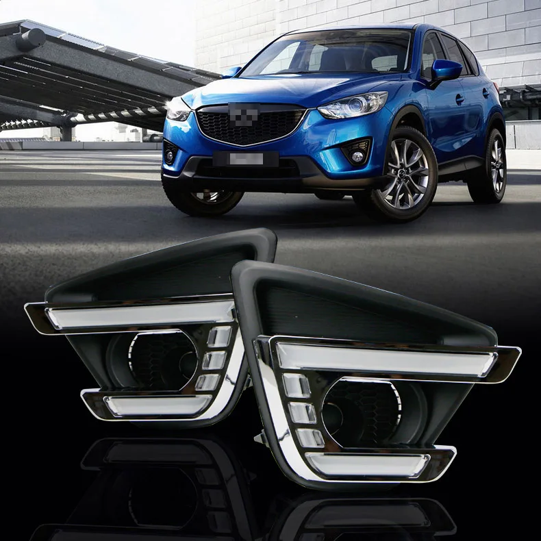 For Mazda CX-5 2013-2016 2pcs LED DRL Daytime Running Lights with Yellow Turning Signal