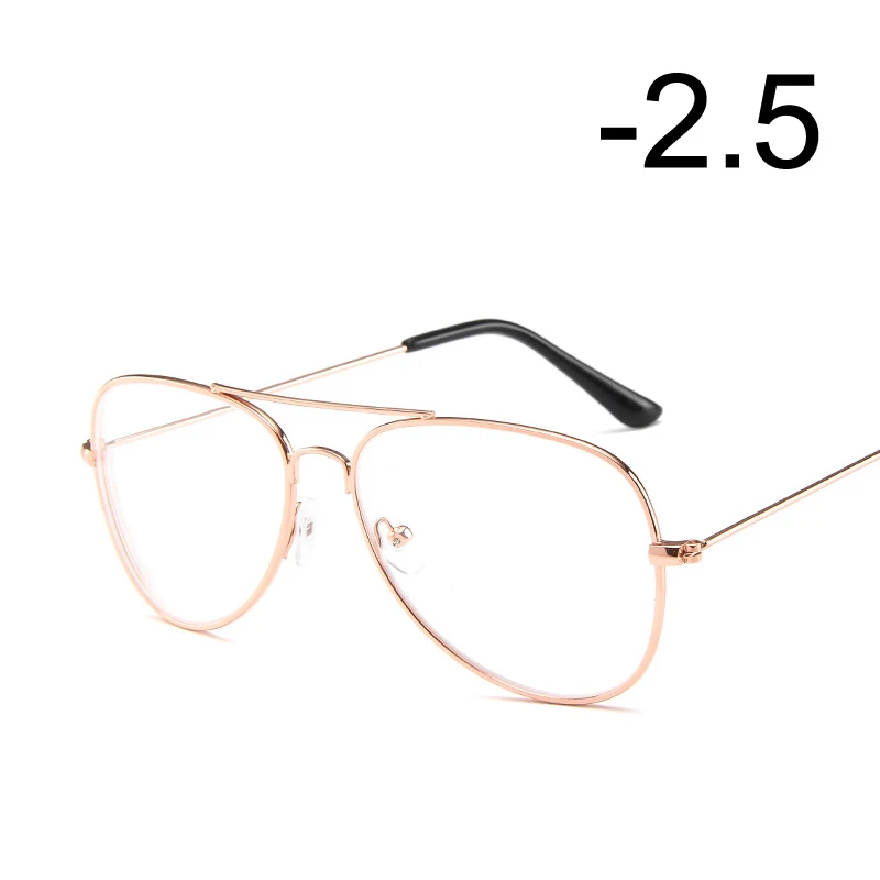 [EL Malus] очки для близорукости для женщин и мужчин металлическая оправа пилот для студентов короткий прицел розовое золото черный Серебряный-1-1,5-2-2,5-3-3,5-4 - Цвет оправы: Rose Gold 250