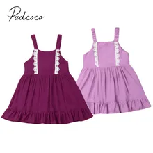 Летняя одежда для малышей; платье принцессы для маленьких девочек; однотонное платье трапециевидной формы без рукавов с оборками и кружевными цветами; Сарафан