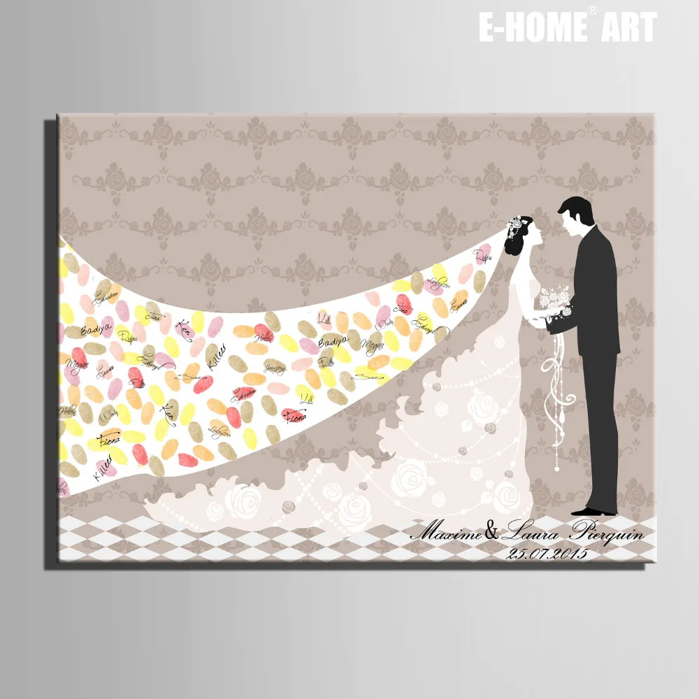 Fingerprint Tree Signature Canvas Painting Bride Groom Wedding Gift Fingerprint Tree Signature Canvas Painting Bride Groom Wedding Gift Diy Decoration Party Include