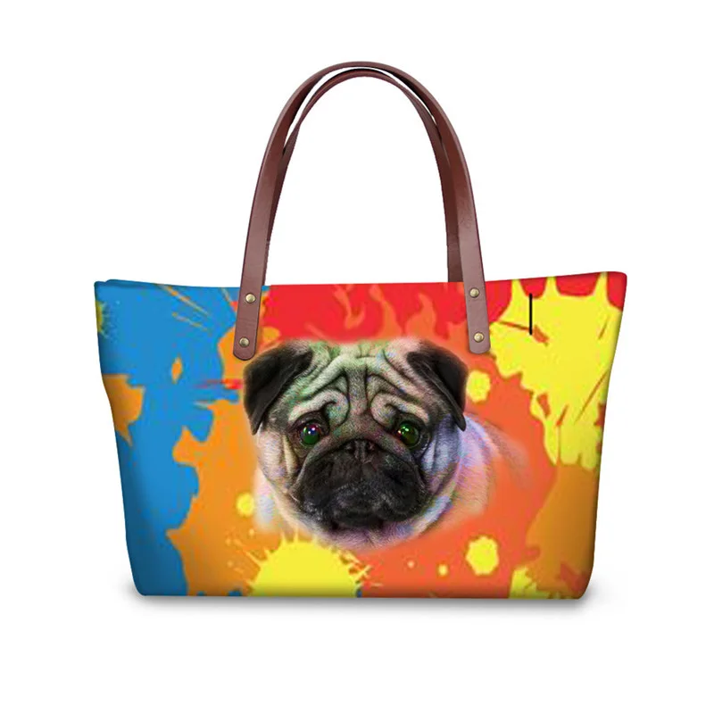 

Fashion Colorful Pug Dog Print Women Messenger Bags Famous Brand Big Handbag for Feminina Travel Shoulder Tote Bags