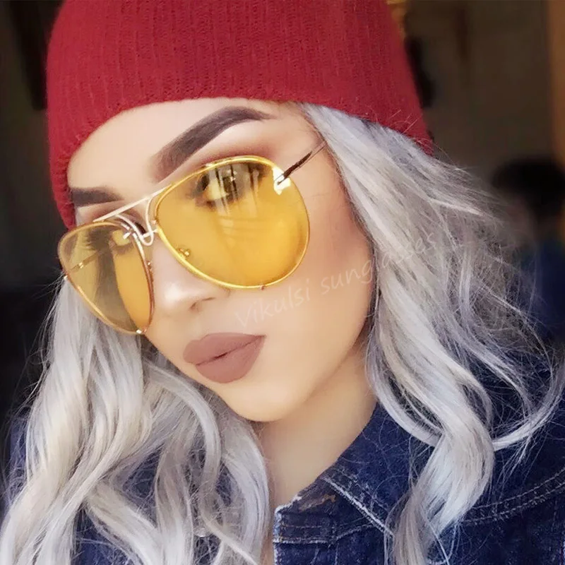 

2017 Oversized Sunglasses Women Brand Designer Yellow Eyeglasses Men Driving Aviation Sunglasses Female Clear Eyewear Lunette