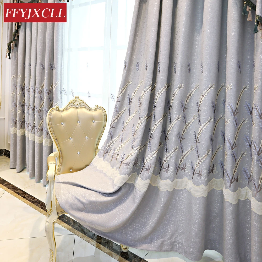 

Gray Tulle Fabric Luxury Curtains for living room Floral for bedroom Blackout Curtains Window Drapes Valance Decoration