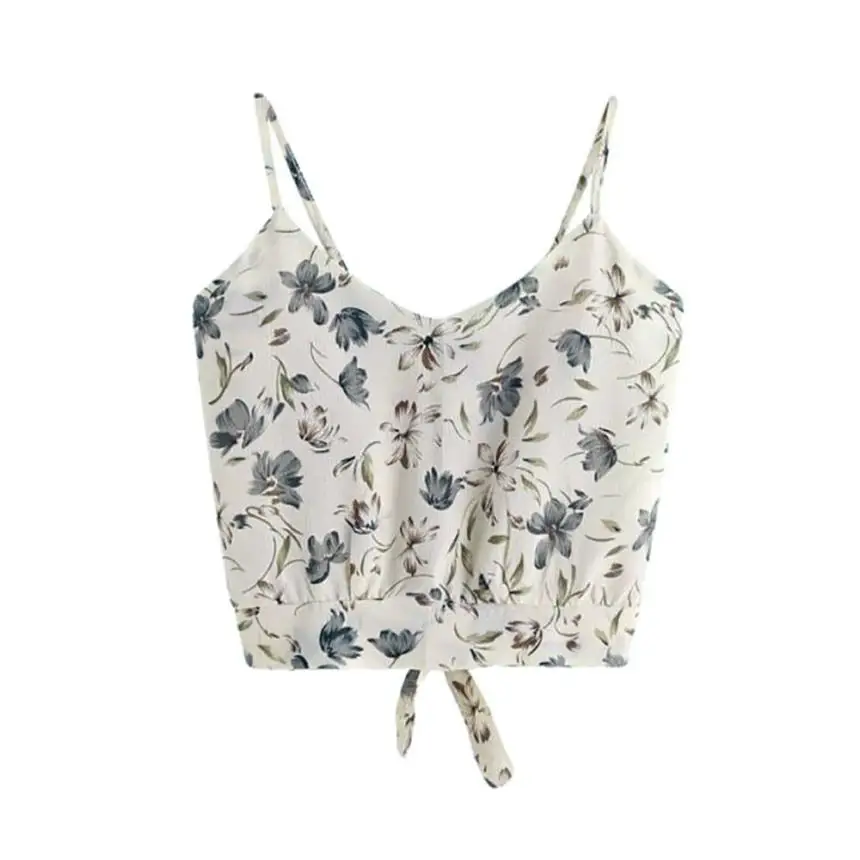 Buy Women's Self Tie Back V Neck Print Floral Crop