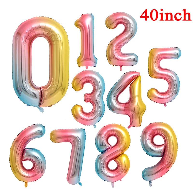 Вт, 30 Вт, 40 дюймов градиент Цвет воздушные шары из фольги в виде цифр День рождения украшения душа ребенка праздничные принадлежности воздушный шар 0-9 цифровой