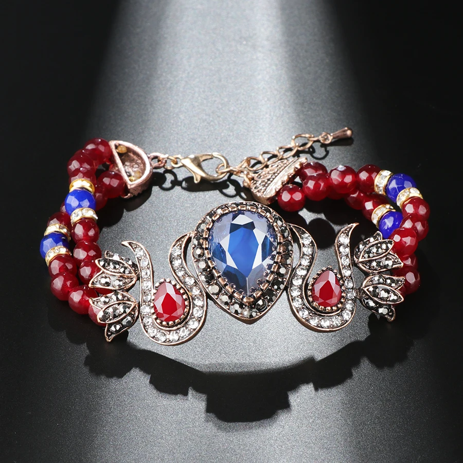 Kinel роскошное, с натуральным камнем индийские этнические украшения набор для женщин преувеличенное ожерелье кристалл браслет серьги винтажные Свадебные украшения