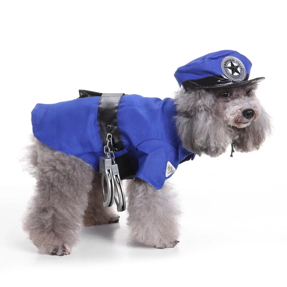 

Dog Rompers suit Cool Cute Police role Cosplay clothes Pet Costume Clothing with hat Autumn winter 2017 Fashion