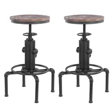 iKayaa Metal Industrial Bar Stool Height Adjustable Swivel Pinewood Top Dining Chair Coffee Chair Pipe Style Bar Stool iKayaa Metal Industrial Bar Stool Height Adjustable Swivel Pinewood Top Dining Chair Coffee Chair Pipe Style Bar Stool