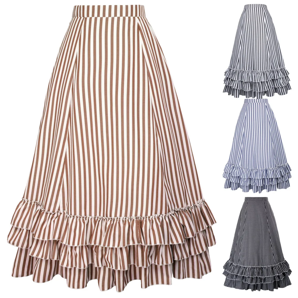 Ретро Винтажные юбки готические женские плиссированные гофрированные черно