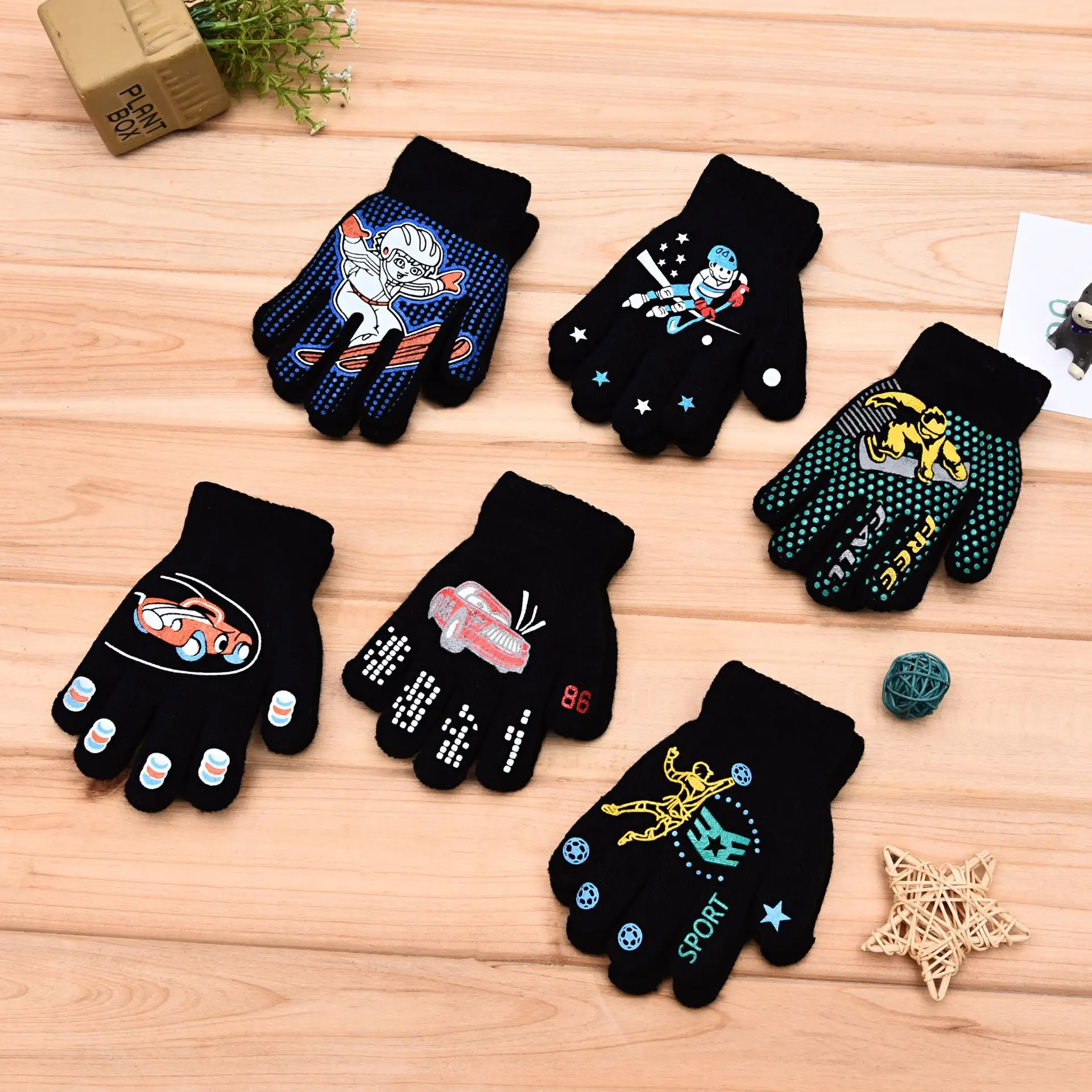 Black Novelty Cartoon Gloves Keep Warm Winter Children Upset Students cycling autumn gloves Hand Glove Mermey Knitted for Boys