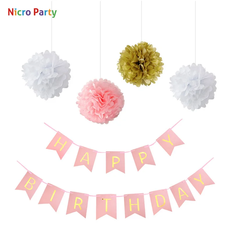 

Nicro 5 pcs/set Happy Birthday Kit Party Decoration Paper Flower Banner for Child Adult Decor Party New Home DIY #Set130