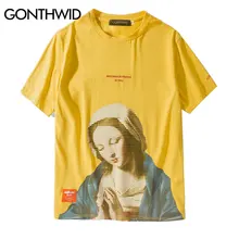 GONTHWID Мадонна в молитве футболки забавные Девы Марии мужские хип хоп повседневные хлопковые футболки с коротким рукавом Мужская Уличная одежда тройники