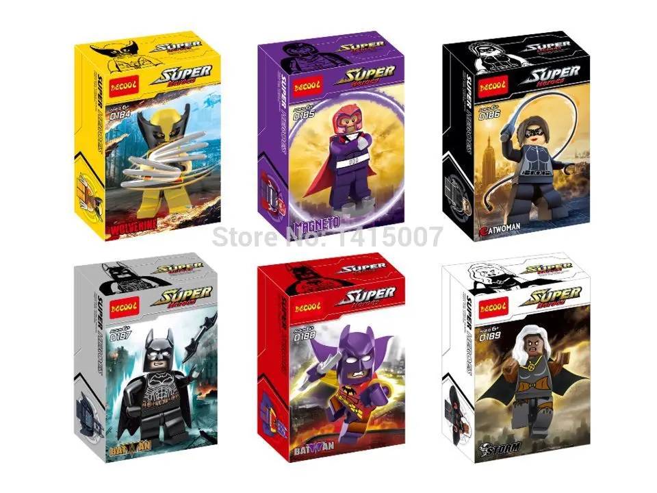 Супер Герои X-men 60 шт. строительные блоки игрушки подарок для детей Ororo Munroe/Magneto/Женщина-кошка/РОСОМАХА/Бэтмен экшн