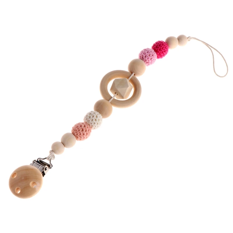 Baby Kids Wooden Beaded Pacifier Clip Chain Holder Nipple Teether Dummy Strap