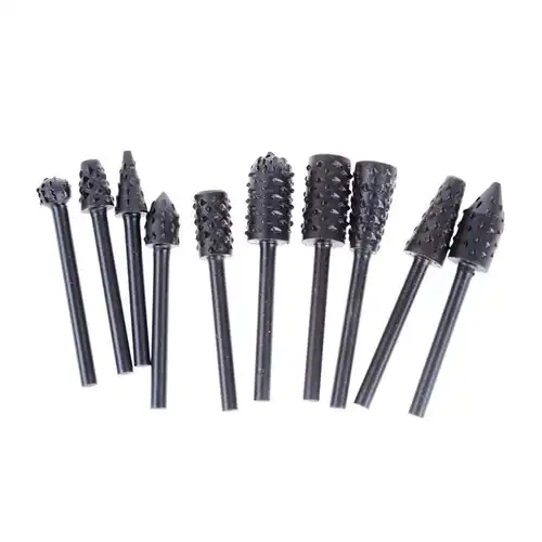 10Pcs Diamond Rotary Burr Rasp Drill Bits Tungsten Die Grinding Head 6mm Shank