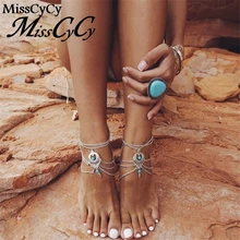 MissCyCy Винтаж Сандалеты с перепонкой на лодыжке для Для женщин богемные ботильоны браслет Cheville Босиком Сандалии браслеты Tobilleras Mujer ног Ювелирные изделия