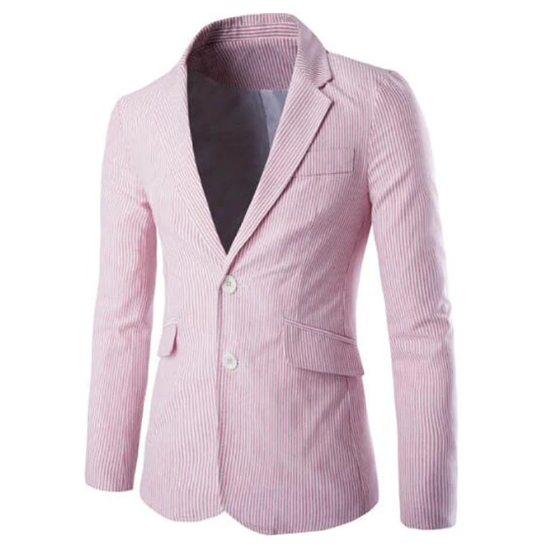 2016 Men Blazer Long Sleeve Slim Fit Stripe New Coat Suit Jacket