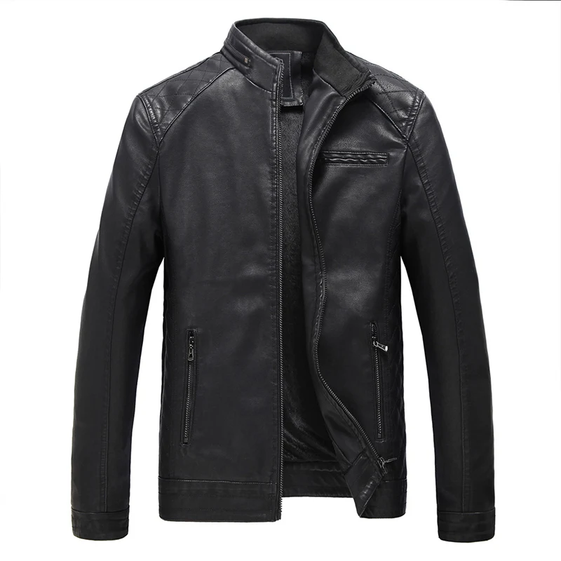Black Повседневные кожаные куртки мужские зимние новые ветровки пальто утолщенные верхние дизайнерские черные качественные ПУ куртки мужские большие размеры L-5XL - Цвет: Black