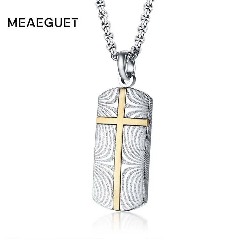 

Luxury Fashion Necklace Men Damascus Steel Cross Pendant Box Chain Designer Pattern Welding India Top Quality Male Gifts Jewelry