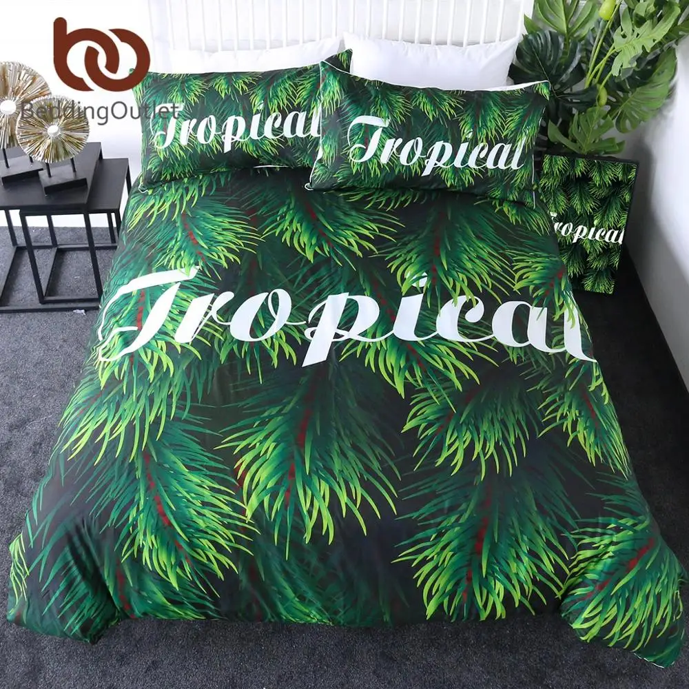 Beddingoutlet Tropical Bedding Set Queen Green Leaf Duvet Cover