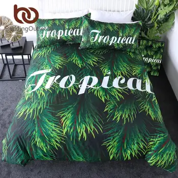 

BeddingOutlet Tropical Bedding Set Queen Green Leaf Duvet Cover Plant Tree Leaves Bed Cover Botanical Bedspreads 3pcs Wholesale