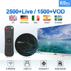 IPTV итальянская испанская греческая Германия, Швеция IUDTV HK1 PLUS Android 8,1 4G + 64G BT двухдиапазонный Wi-Fi передатчик для интернет-телевидения 1 год IUDTV