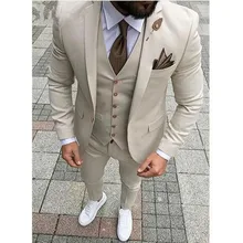 2018 Latest Designs Beige Men Wedding Suit Groomsmen Tuxedo Slim Fit Three Piece Groom Wear Mens Suits Custom Made 2018 Latest Designs Beige Men Wedding Suit Groomsmen Tuxedo Slim Fit Three Piece Groom Wear Mens Suits Custom Made