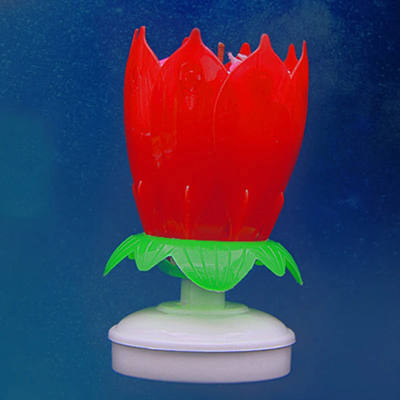 

Beautiful Blossom Lotus Flower Candle Birthday Party Cake Music Sparkle Cake Topper Rotating Candles Decoration