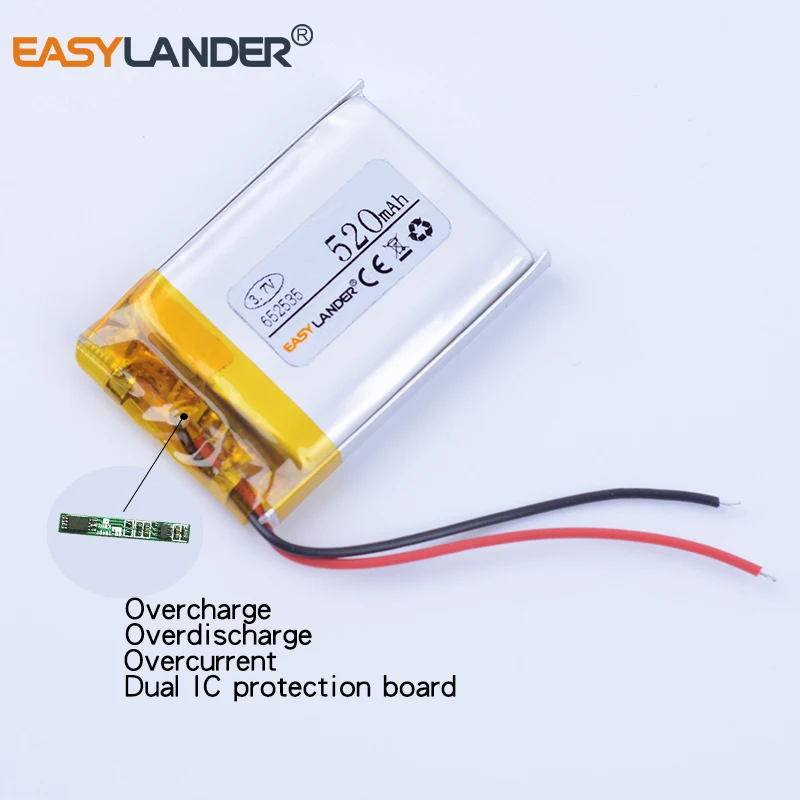 10pcs/Lot 652535 3.7V 520mAh Lithium li Polymer Li-ion Rechargeable Battery For Bluetoos peaker toys mp3 mp4 GPS DVR PDA tools |
