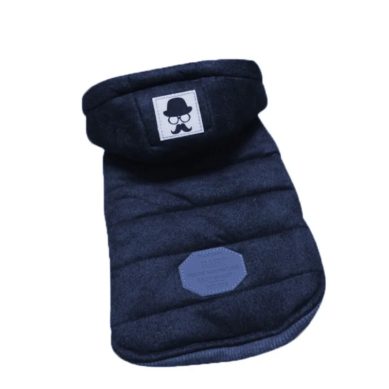 Зимняя теплая одежда для собак с капюшоном из плотного хлопка с изображением кошки, щенка, жакеты для собак, куртки s-xxl - Цвет: Синий