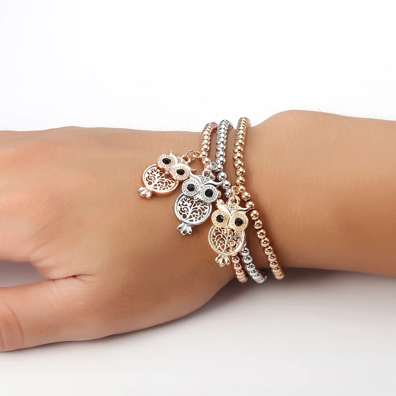 

4MM CCB Gold Silver Color Owl Strand Bracelet Femme Ethnic Handmade Beads Bracelets Turkish Women Jewelry SL05895