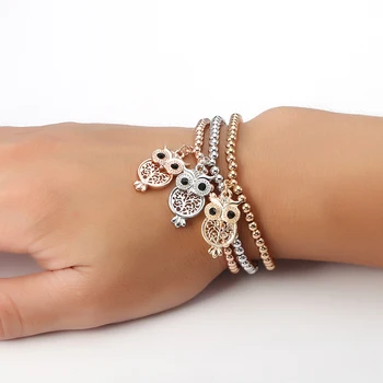 

Gold Silver Color Owl Beads Charm Bracelets Femme Ethnic Handmade Adjustable Bracelets 3Pcs/Set Turkish Women Jewelry Gift 2020
