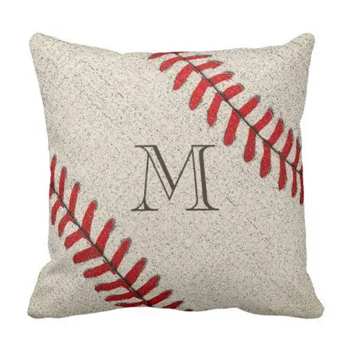 Custom Baseball Monogram Cushion Cover Novelty Baseball Throw Pillow Case Personalized Initial ...