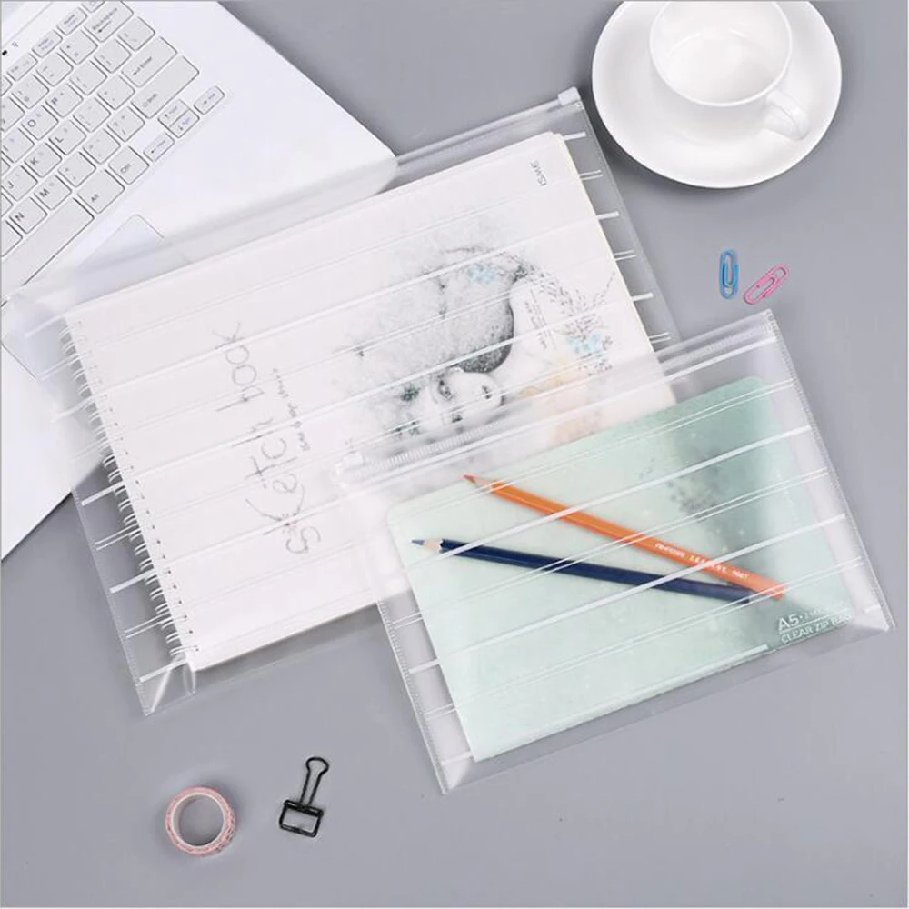 A4A5 PP Transparent Document Zipper Bag Office School Stationery File