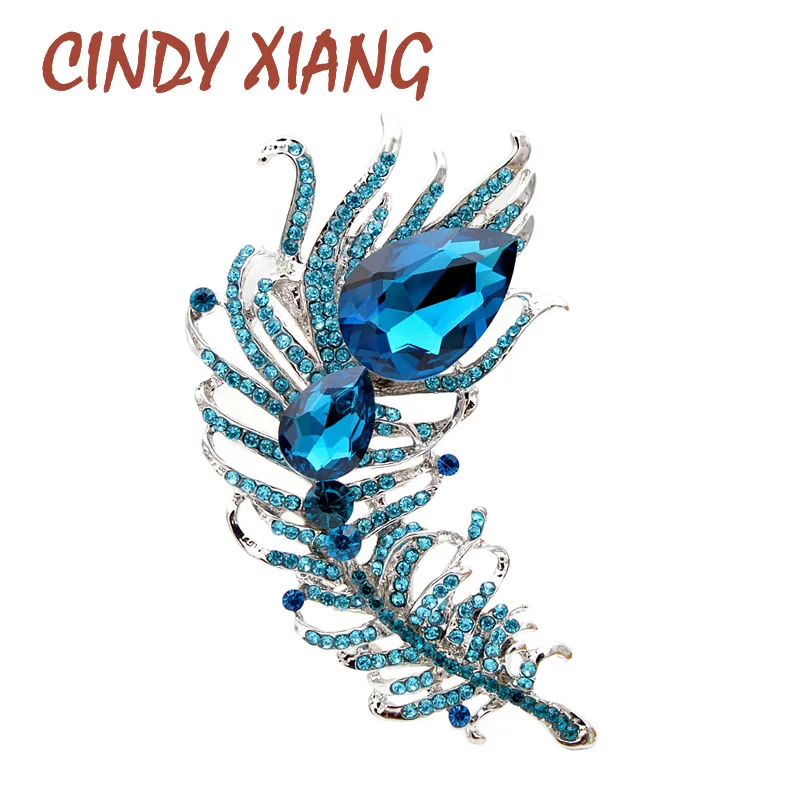 Женская брошь CINDY XIANG в виде пера с кристаллами синего цвета аксессуар для пальто