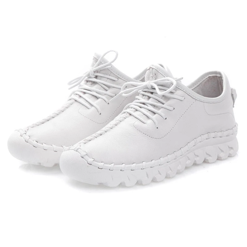 

High Quality Women Casual Shoes Female Handmade Leather Shoes Lady Flats Soft Comfortable Mother Shoes Flats Women Shoes 35~40