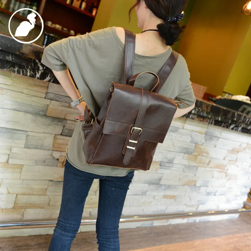 ETONWEAG Brands Leather Schoolbag Backpack Women Fashion Brown School Bags For Girls Preppy Small Travel Bags
