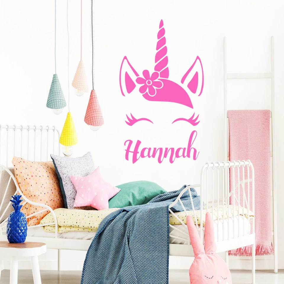 Custom Name Cute Unicorn Vinyl Wall Sticker Decor For Kids Rom Bedroom Decoration Mural Decal Poster Wallstickers