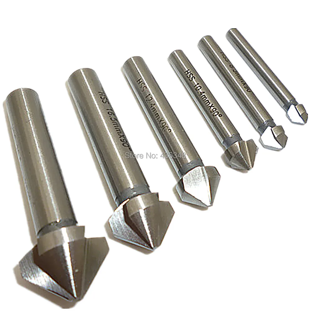 6pc 90 Degree 3 Flute Hss Chamfer Chamfering End Mill Cutter Bit