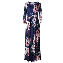 BOHO Beach Dress Casual O Neck Floral Print Dresses Women Bohemian Long Maxi Dress Plus Size S-XXXL 2018 Fashion Pleated Robe