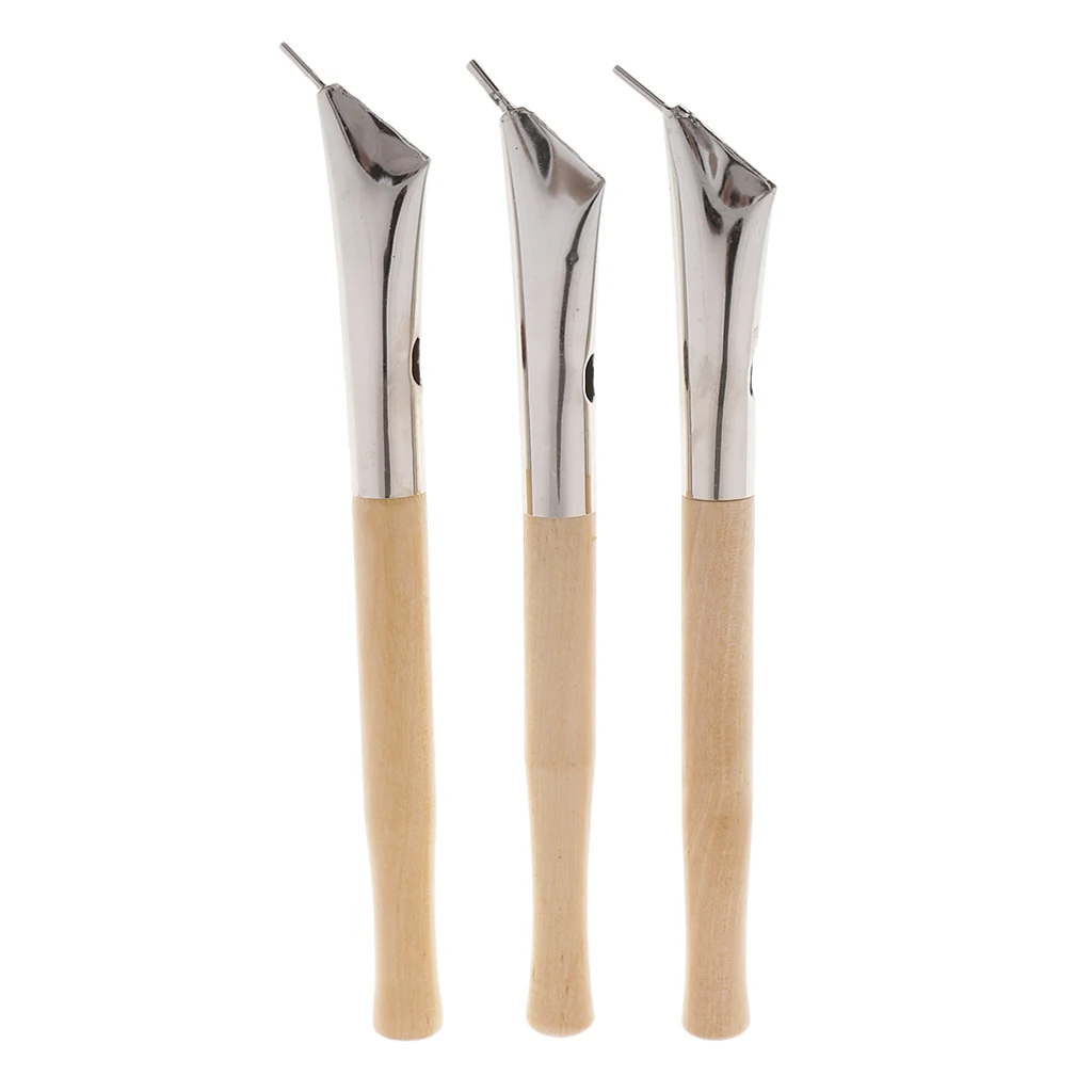 Stainless Steel Pottery Clay Sculpture Wax Tools Set Printing Batik Knives Pens Natural Wood Color Pack of 3 (17.5cm/6.89inch)