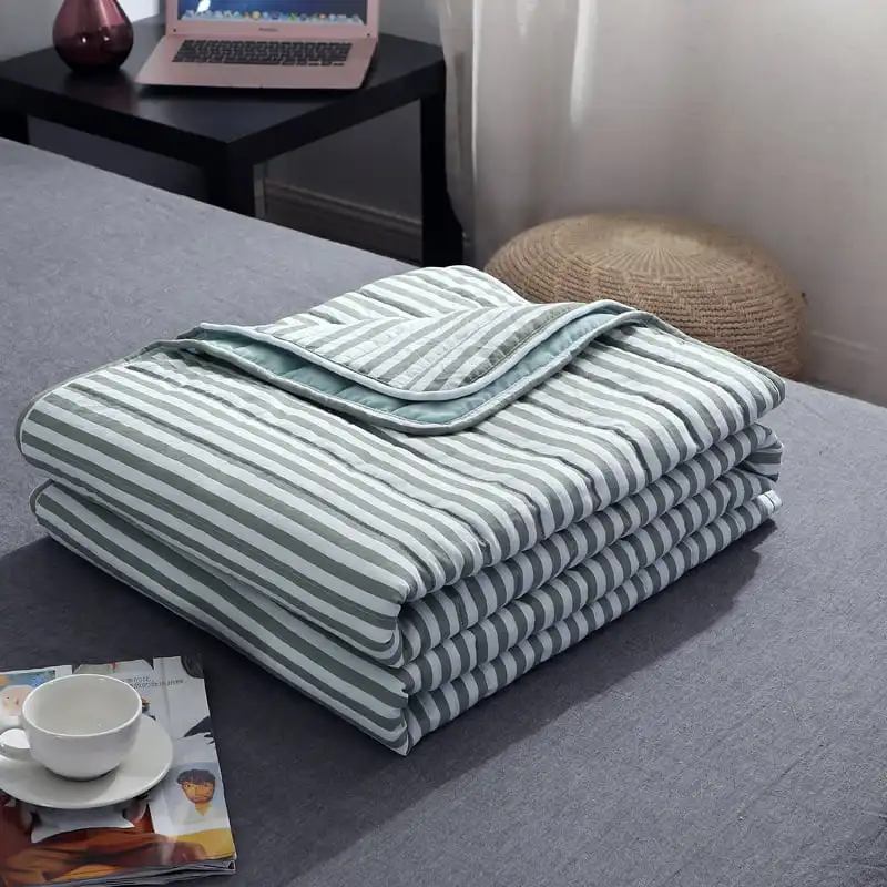 Summer Cotton Blend Quilt Quilted Soft Breathable Air Condition Quilts Blanket Thin Stripe Plaid Comfortfer Bed Cover Bedding