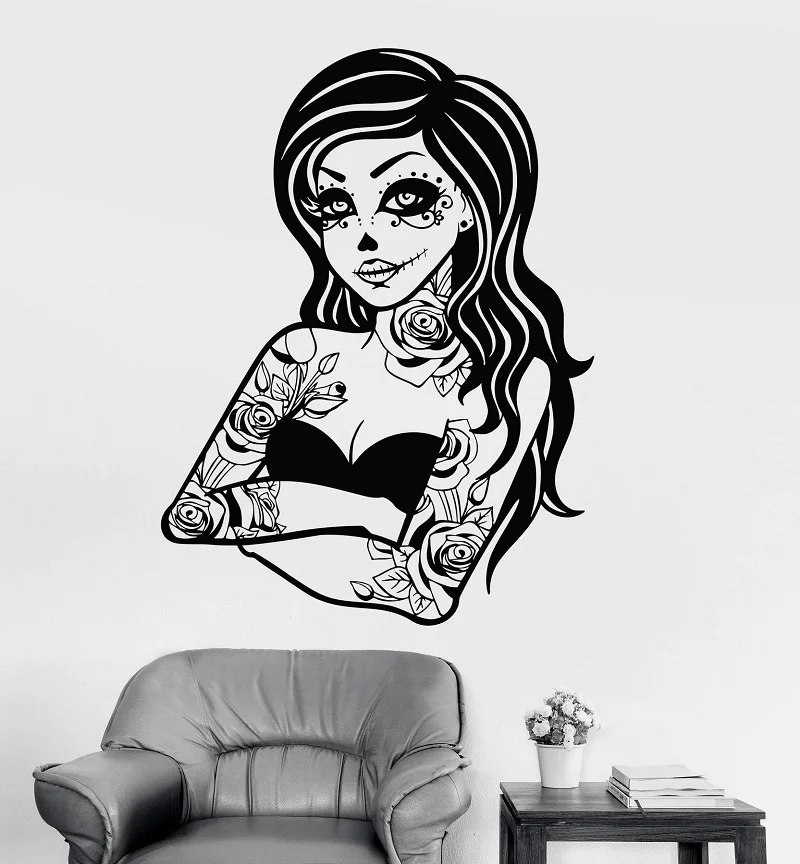 

Vinyl wall applique Gothic tattoo dead girl zombie horror sticker mural, fashion home wall sticker WSJ20