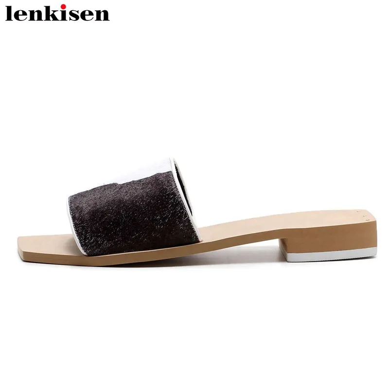 

Lenkisen pop new arrival horsehair summer peep toe solid mules slip on fur soft bottom sweet fairy beauty lady women sandals L57